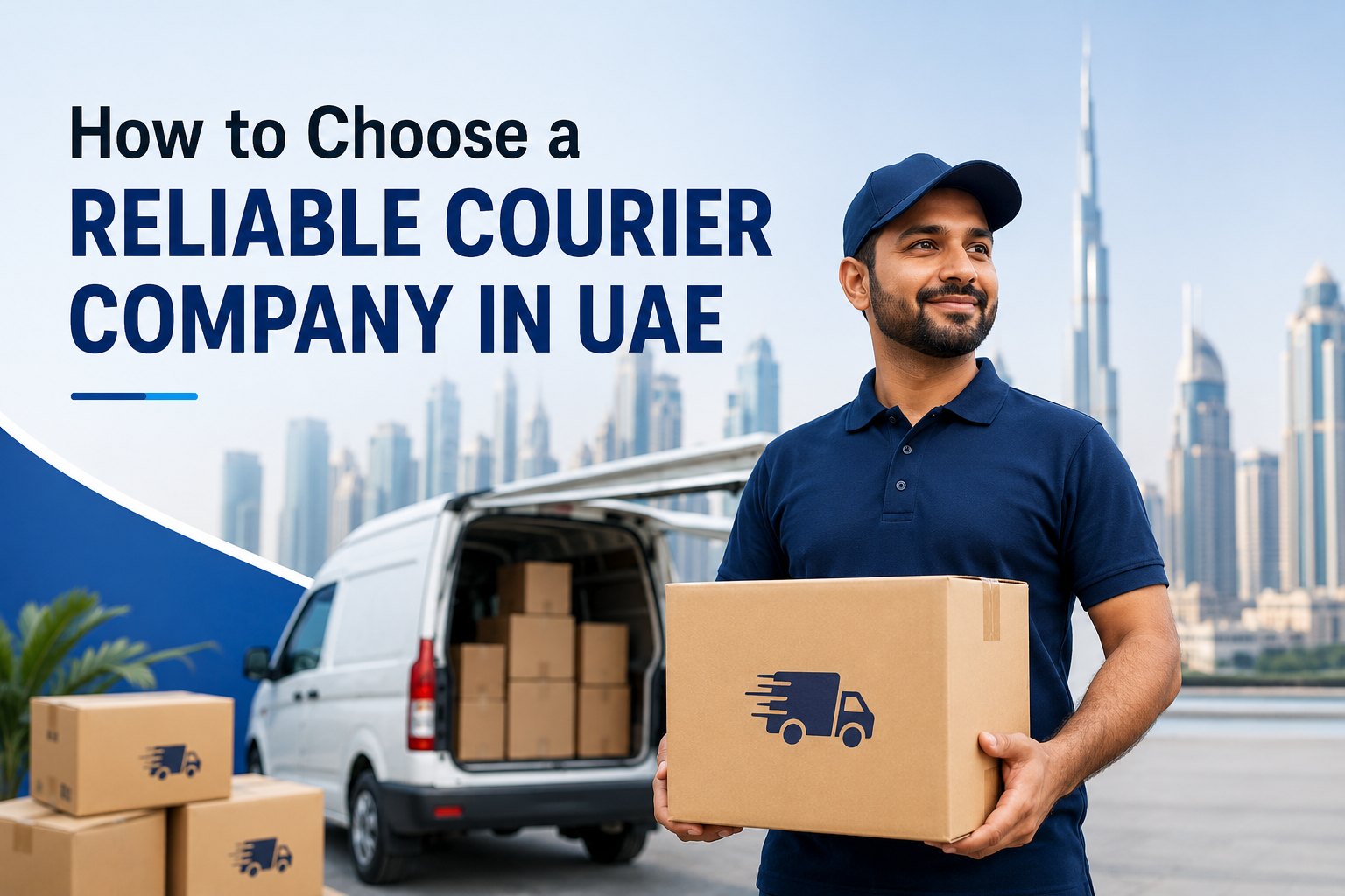 Reliable courier company in UAE with delivery driver, parcel, and delivery van in Dubai.